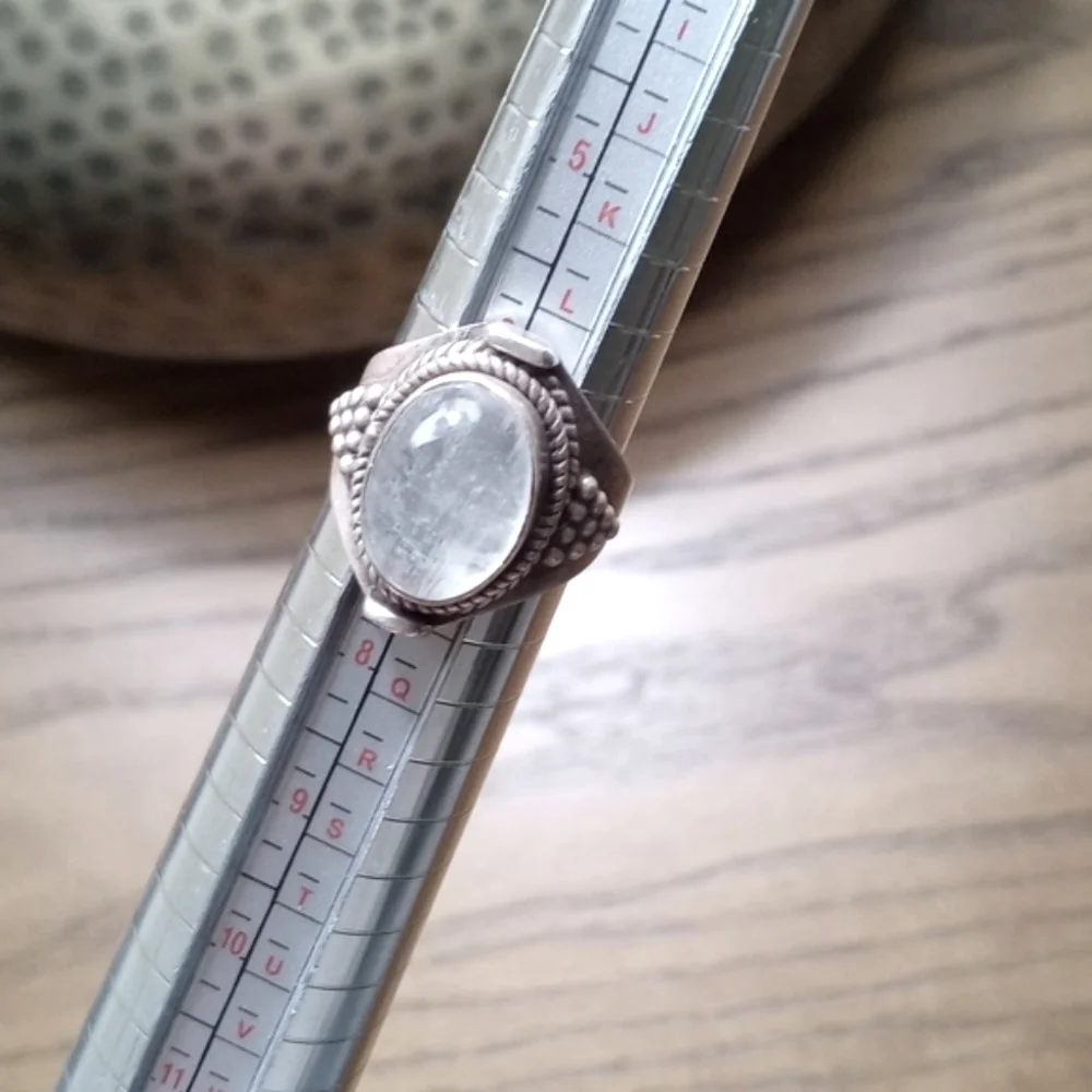 Vintage Clear White Apophyllite Stone 925 Sterling Silver Ring 6.5